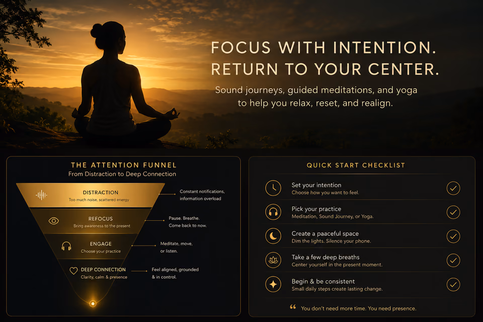 Attention funnel and quick start checklist for focusing with intention