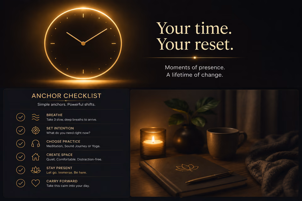Your time your reset graphic with anchor checklist beside a candle, journal, and tea