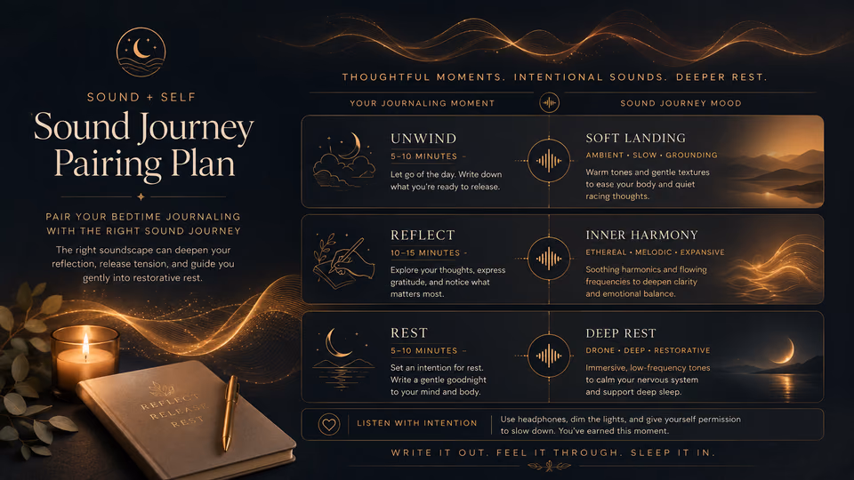 Sound journey pairing plan for bedtime journaling and sleep meditation