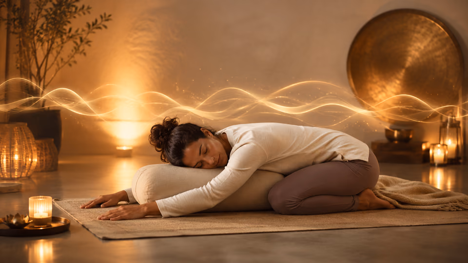 Restorative yoga and sound healing meditation for a calming evening ritual