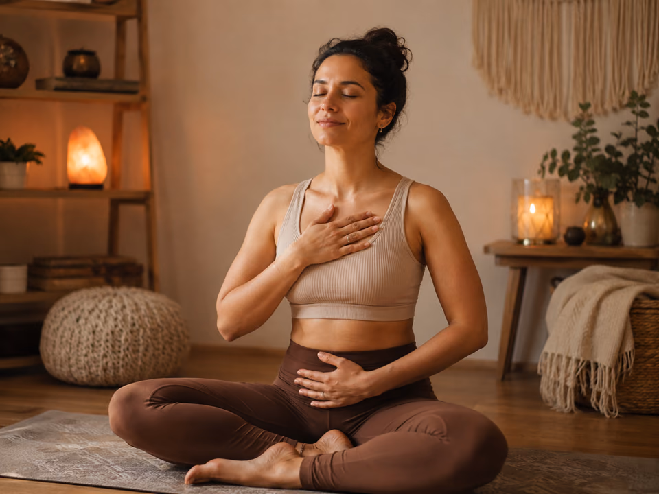 Woman practicing grounding meditation for anxiety in a calm, supportive space