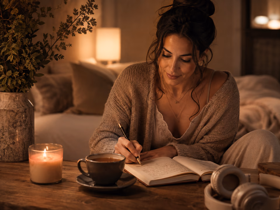 Evening journaling prompts for women as part of a calming night routine