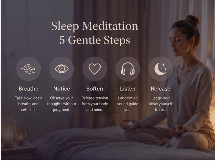Gentle sleep meditation steps for anxiety and nighttime worry