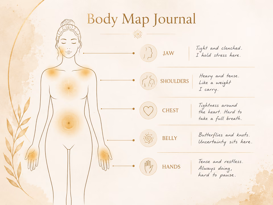 Body awareness journaling prompts for anxiety and physical tension