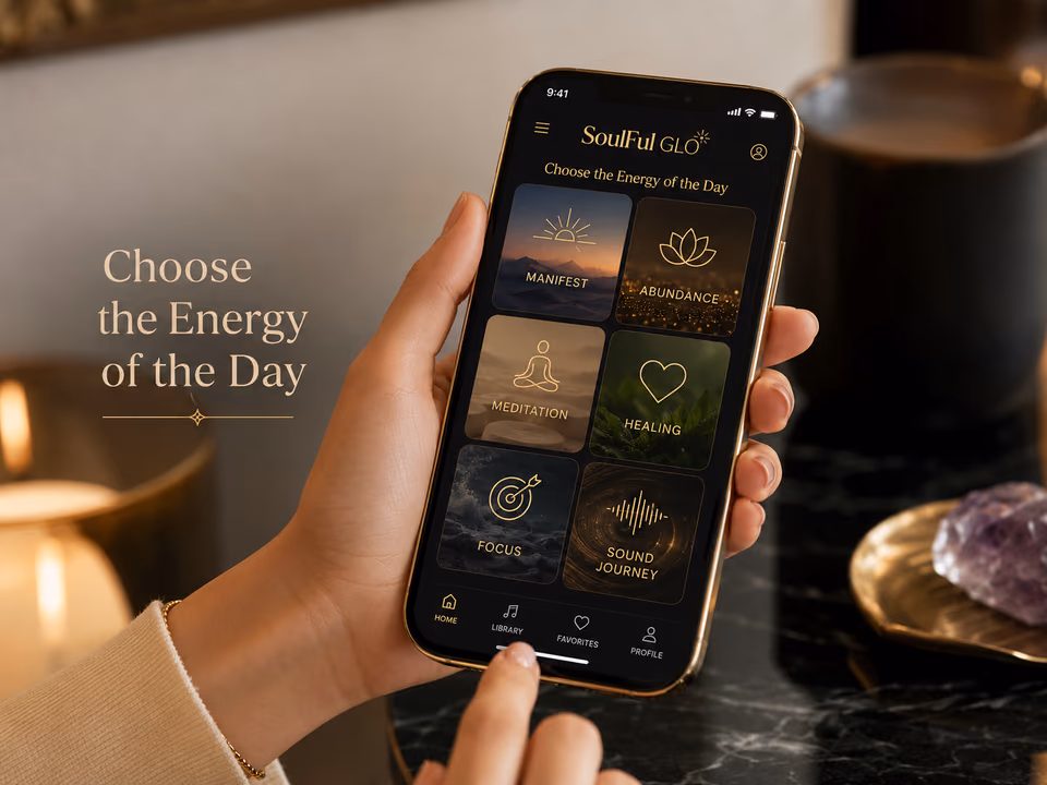 SoulFul GLO app screen inviting the listener to choose the energy of the day