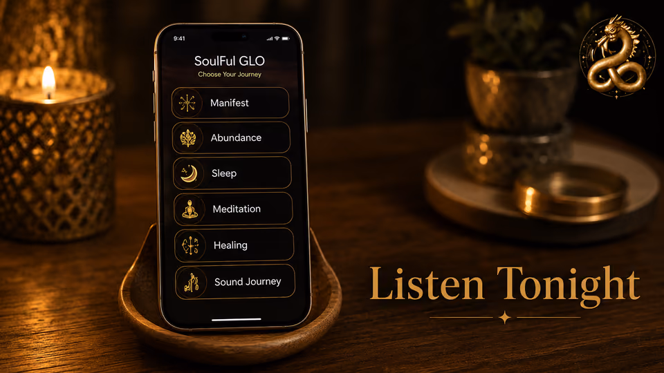 SoulFul GLO sleep manifestation app with sound journey and abundance meditation categories